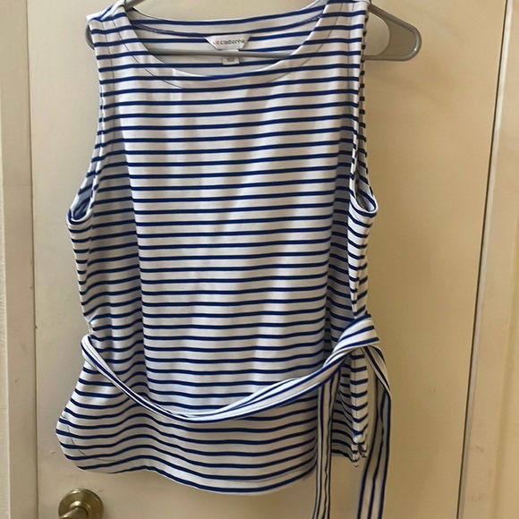 🌞 NWOT Navy and White Petite Large striped belted tank - Picture 2 of 6